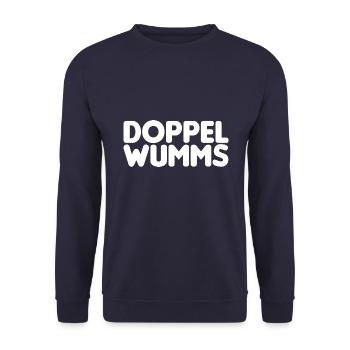 Doppel WUMMS. Zitat unseres Bundeskanzlers. - Unisex Pullover - Navy - Vorne - Alina (178cm) & Michal (187cm)