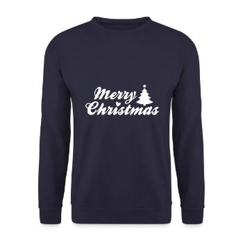 Merry Christmas mit Weihnachtsbaum - Unisex Pullover - Navy - Vorne - Alina (178cm) & Michal (187cm)
