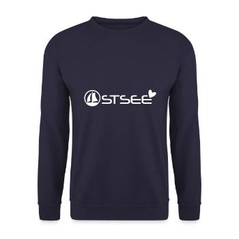 Ostsee mit Boot und Herz [white] - Unisex Pullover - Navy - Vorne - Alina (178cm) & Michal (187cm)