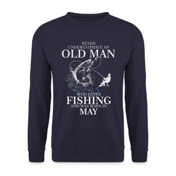 Geburtstag Angler Shirt alter Mann Mai geboren - Unisex Pullover - Navy - Vorne - Alina (178cm) & Michal (187cm)