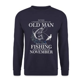 Geburtstag Angler Shirt alter Mann Monat November - Unisex Pullover - Navy - Vorne - Alina (178cm) & Michal (187cm)