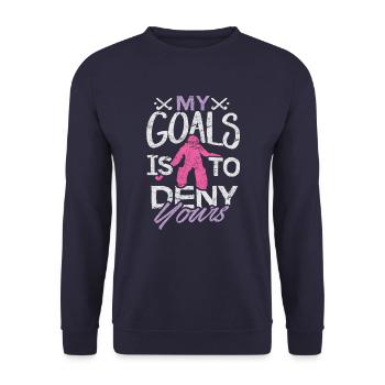 Feldhockey-Hemd Meine Ziele sind, Ihr zu verweigern - Unisex Pullover - Navy - Vorne - Alina (178cm) & Michal (187cm)