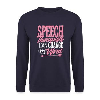 Speech Therapy Speech Language Pathologist T-Shirt - Unisex Sweatshirt - navy - Front - Alina (178cm) & Michal (187cm)