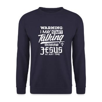 Avertissement de chemise de Jésus commencez à parler de Jésus Cadeau de Jésus - Sweat-shirt Unisexe - marine - Devant - Alina (178cm) & Michal (187cm)