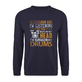 Dans ma tête je joue ma batterie cadeau t-shirt - Sweat-shirt Unisexe - marine - Devant - Alina (178cm) & Michal (187cm)