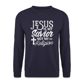 Jésus est mon Sauveur pas ma religion chemise chrétienne - Sweat-shirt Unisexe - marine - Devant - Alina (178cm) & Michal (187cm)