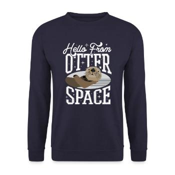 Otter T-Shirt von Otter Space Lustiges Otter Geschenk - Unisex Pullover - Navy - Vorne - Alina (178cm) & Michal (187cm)