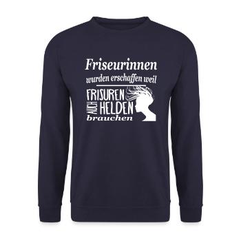 Friseurinnen die Helden der Frisuren - Unisex Pullover - Navy - Vorne - Alina (178cm) & Michal (187cm)