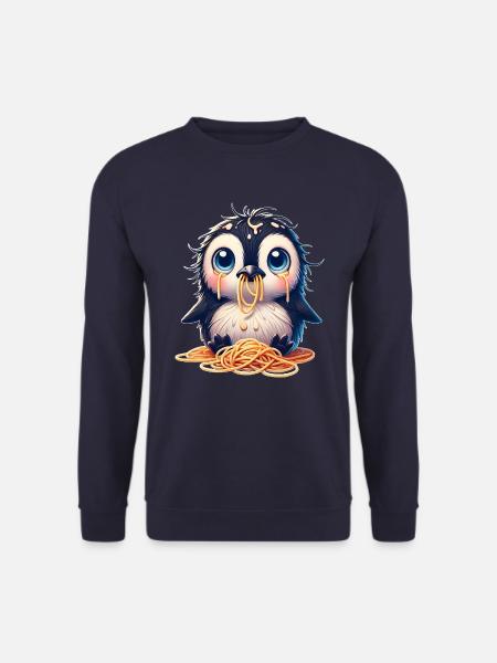 Söpö pingviini spagetti sarjakuva kömpelö - Unisex svetaripaita - laivasto sininen