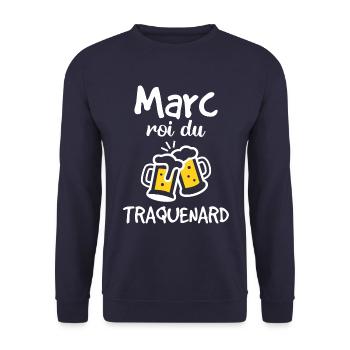 Marc Roi Du Traquenard - Humour De Marc - Sweat-shirt Unisexe - marine - Devant - Alina (178cm) & Michal (187cm)