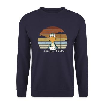 Retro Cartoon Dodo or not Theater Wortspiel - Unisex Pullover - Navy - Vorne - Alina (178cm) & Michal (187cm)