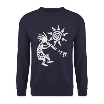 Native American Kokopelli Musican With Flute 3 - Unisex Pullover - Navy - Vorne - Alina (178cm) & Michal (187cm)