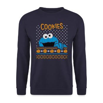 Sesamstraße Krümelmonster Ugly Xmas - Unisex Pullover - Navy - Vorne - Alina (178cm) & Michal (187cm)