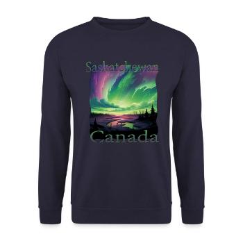 Saskatchewan-Nordlichter im Grunge-Stil - Unisex Pullover - Navy - Vorne - Alina (178cm) & Michal (187cm)