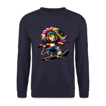 Freche Skater-Giraffe mit Skateboard - Unisex Pullover - Navy - Vorne - Alina (178cm) & Michal (187cm)
