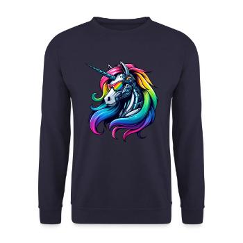 Cool Cyborg Unicorn Rainbow - Unisex Sweatshirt - navy - Front - Alina (178cm) & Michal (187cm)