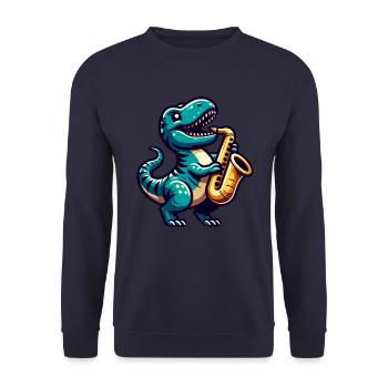 T-Rex Dinosaurier Saxofon Jazz Musik - Unisex Pullover - Navy - Vorne - Alina (178cm) & Michal (187cm)