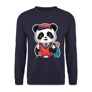 Kawaii Panda trägt traditionelle Schuluniform - Unisex Pullover - Navy - Vorne - Alina (178cm) & Michal (187cm)