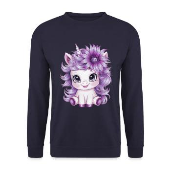 Kawaii Unicorn with Violet Flowers - Unisex Sweatshirt - navy - Front - Alina (178cm) & Michal (187cm)