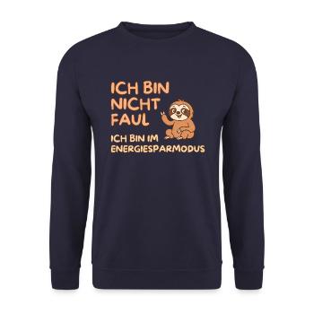 Ich bin nicht faul, ich bin im Energiesparmodus - Unisex Pullover - Navy - Vorne - Alina (178cm) & Michal (187cm)