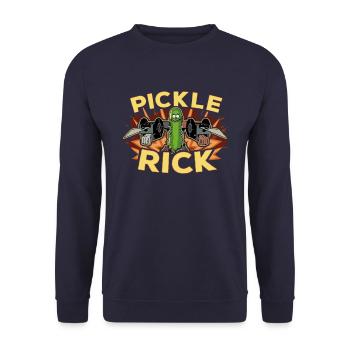 Rick and Morty Bewaffneter Pickle Rick - Unisex Pullover - Navy - Vorne - Alina (178cm) & Michal (187cm)