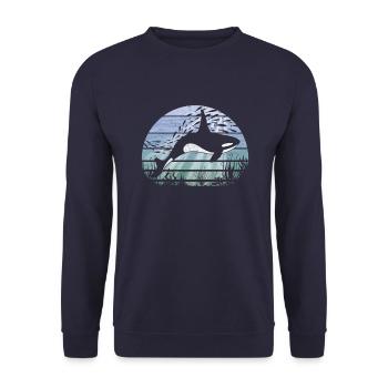 Retro Underwater World Orca Killer Whale - Unisex Sweatshirt - navy - Front - Alina (178cm) & Michal (187cm)