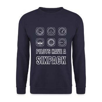 SIXPACK pilot Aviator Flugzeug aviation aircraft - Unisex Pullover - Navy - Vorne - Alina (178cm) & Michal (187cm)