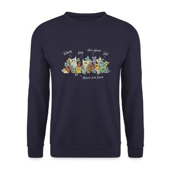 Nope, Nö, Nee, Mach Ich Nich! Lustig faule Katzen - Unisex Pullover - Navy - Vorne - Alina (178cm) & Michal (187cm)