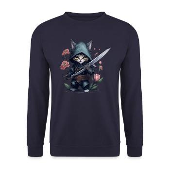 The ultimate ninja cat - Unisex Sweatshirt - navy - Front - Alina (178cm) & Michal (187cm)