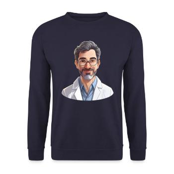 Portrait eines Mannes im Cartoon Stil - Unisex Pullover - Navy - Vorne - Alina (178cm) & Michal (187cm)
