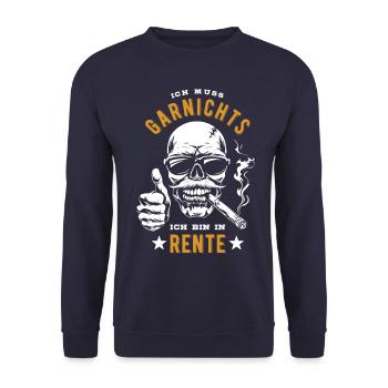 Ich muss garnichts, ich bin in Rente - Rentner - Unisex Pullover - Navy - Vorne - Alina (178cm) & Michal (187cm)