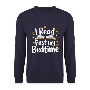 Bücher Buch lesen Bücherei Bibliothek Bücherwurm - Unisex Pullover - Navy - Vorne - Alina (178cm) & Michal (187cm)
