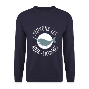 Les aqua-licornes - Sweat-shirt Unisexe - marine - Devant - Alina (178cm) & Michal (187cm)