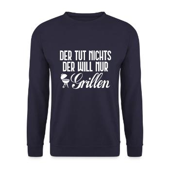 Der tut nichts. Der will nur grillen. [white] - Unisex Pullover - Navy - Vorne - Alina (178cm) & Michal (187cm)