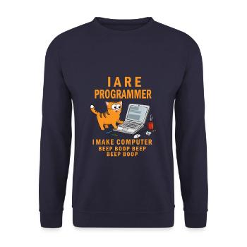 I Are Programmer I make Computer Beep Boop - Unisex Pullover - Navy - Vorne - Alina (178cm) & Michal (187cm)