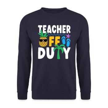 Teacher Off Duty Lehrer außer Dienst - Unisex Pullover - Navy - Vorne - Alina (178cm) & Michal (187cm)