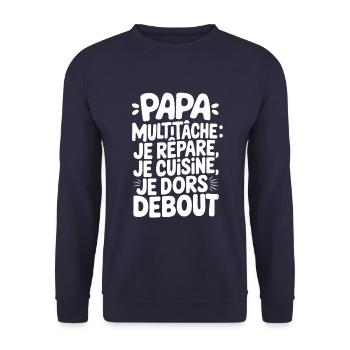 Papa multitâche je répare je cuisine je dors - Sweat-shirt Unisexe - marine - Devant - Alina (178cm) & Michal (187cm)
