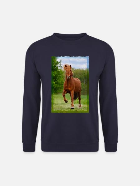 Isländer Pferd läuft im Tölt über Wiese Pferdefoto - Unisex Pullover - Navy