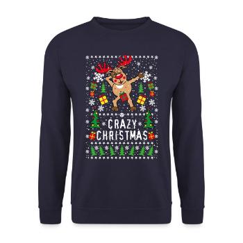 202 Hirsch Rudolph Dabbing nackt Crazy Christmas - Unisex Pullover - Navy - Vorne - Alina (178cm) & Michal (187cm)