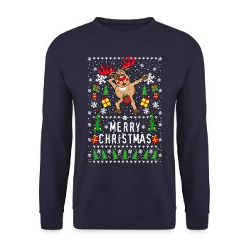 203 Cerf Rudolph Dabbing nue Merry Christmas - Sweat-shirt Unisexe - marine - Devant - Alina (178cm) & Michal (187cm)