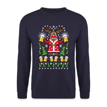 81 Hirsch Rudolph Deer Bier Beer Weihnachtsmann - Unisex Pullover - Navy - Vorne - Alina (178cm) & Michal (187cm)