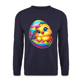 Süßes Osterei Küken Huhn Cartoon Bunt - Unisex Pullover - Navy - Vorne - Alina (178cm) & Michal (187cm)