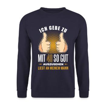 40 Geburtstag. 40 Jahre Geschenk 40. Geburtstag - Unisex Pullover - Navy - Vorne - Alina (178cm) & Michal (187cm)
