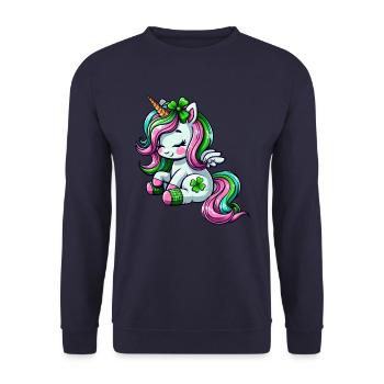 St. Patrick's Day Einhorn Feier Design - Unisex Pullover - Navy - Vorne - Alina (178cm) & Michal (187cm)