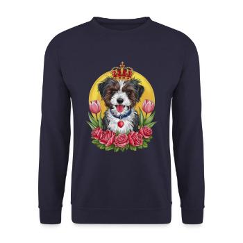 Cute Lion Dog with Flowers and Crown - Unisex Sweatshirt - navy - Front - Alina (178cm) & Michal (187cm)