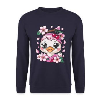Caneton aux cerises et fleurs de cerisier sakura - Sweat-shirt Unisexe - marine - Devant - Alina (178cm) & Michal (187cm)
