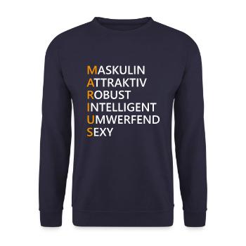 Marius Name Geschenk - Unisex Pullover - Navy - Vorne - Alina (178cm) & Michal (187cm)