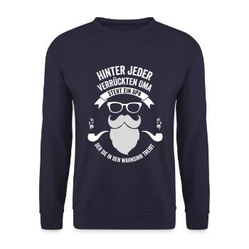 Behind every crazy grandma is a grandpa - Unisex Sweatshirt - navy - Front - Alina (178cm) & Michal (187cm)