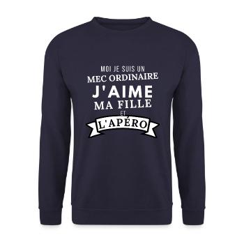 Mec ordinaire j'aime ma fille et l'apéro - Sweat-shirt Unisexe - marine - Devant - Alina (178cm) & Michal (187cm)