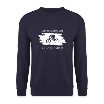 Spruch für Biker, Fahrradspruch, Biken - Unisex Pullover - Navy - Vorne - Alina (178cm) & Michal (187cm)
